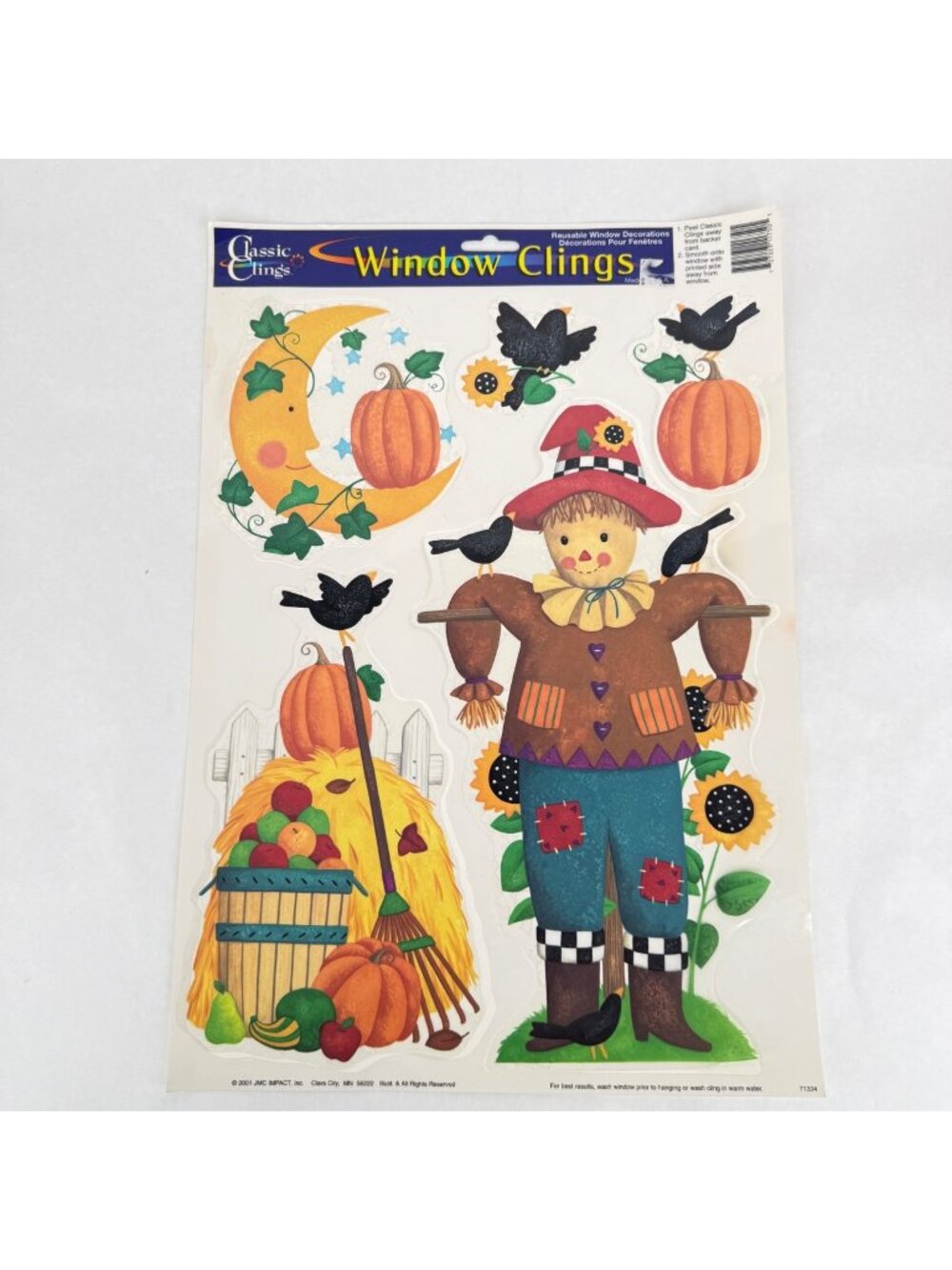 2001 Classic Clings Window Halloween Scarecrow Pumpkin Window Reusable Autumn